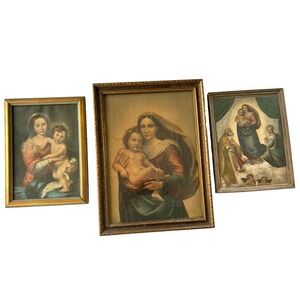 Qty (3) Religious Art Antique Framed Art  Vintage‎    MADONNA & CHILD